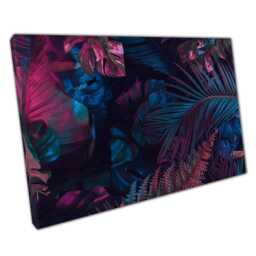 Tropical Jungle Foliage Wall Art Print On Canvas - Pink Blue Teal Leaves For Home Office Decor - thumbnail 1