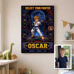 Personalised 90S Arcade Fighter Canvas From Photo, Custom Name Text, Retro Gaming Wall Art For Game Rooms Kids Bedroom - thumbnail 2