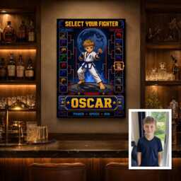 Personalised 90S Arcade Fighter Canvas From Photo, Custom Name Text, Retro Gaming Wall Art For Game Rooms Kids Bedroom - thumbnail 3