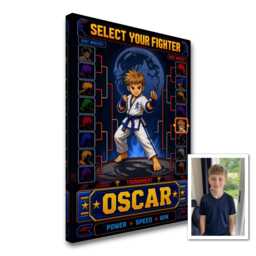 Personalised 90S Arcade Fighter Canvas From Photo, Custom Name Text, Retro Gaming Wall Art For Game Rooms Kids Bedroom - thumbnail 1