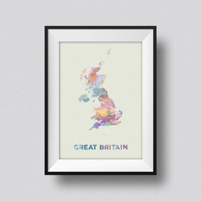 Great Britain Watercolor Map Art Print United Kingdom Poster Canvas