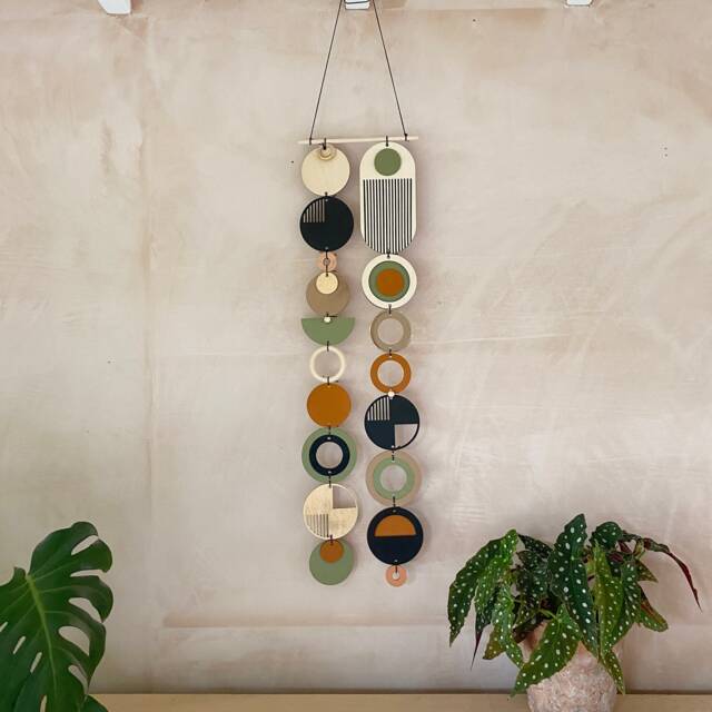 Handmade Mid-Century Wall Hanging - Burnt Orange & Gold Geometric Decor - image 1