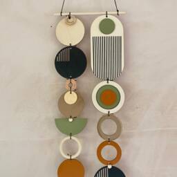 Handmade Mid-Century Wall Hanging - Burnt Orange & Gold Geometric Decor - thumbnail 4