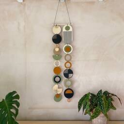 Handmade Mid-Century Wall Hanging - Burnt Orange & Gold Geometric Decor