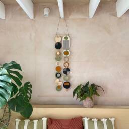 Handmade Mid-Century Wall Hanging - Burnt Orange & Gold Geometric Decor - thumbnail 3
