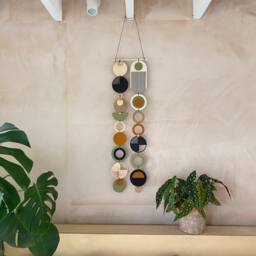 Handmade Mid-Century Wall Hanging - Burnt Orange & Gold Geometric Decor - thumbnail 2