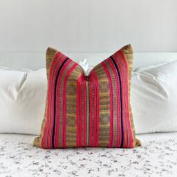 Hmong Hemp Pillow Cover Tribal Motif, Rustic Farmhouse Decor - 18x18 Inches - thumbnail 1