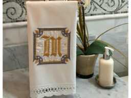 Fleur De Lis Pearl Monogram Guest Towel Scalloped Lace Edge