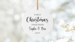 Personalised First Christmas Together - Girlfriend Boyfriend Gift, Tree Decoration Ceramic Bauble Ornament Style5 - thumbnail 1