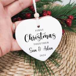 Personalised First Christmas Together - Girlfriend Boyfriend Gift, Tree Decoration Ceramic Bauble Ornament Style5 - thumbnail 2