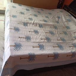 Indian Palm Tree Floral Print Kantha Bedcover Quilt , Throw, Bedspread Size Queen - thumbnail 4