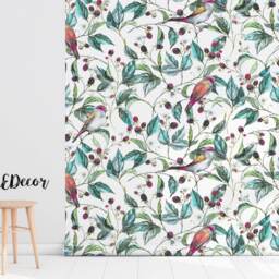 Classic Birds Wallpaper, Removable On Branch Mural, Peel & Stick, Self Adhesive, Wall Decor, Decal, #140 - thumbnail 2