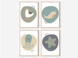 Nautical & Ocean Prints For A Nursery, Bedroom Or Playroom. Cute Beach Under The Sea Animals - Prints Only - thumbnail 1