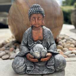Large Copper & Silver Effect Cross-Leg Buddha Garden Decoration With Solar Light - thumbnail 2