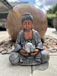 Large Copper & Silver Effect Cross-Leg Buddha Garden Decoration With Solar Light - thumbnail 1