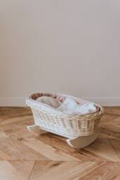 Handmade Wicker Doll Cradle With Bedding Eco-Friendly Beech Wood - thumbnail 1