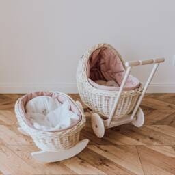 Handmade Wicker Doll Cradle With Bedding Eco-Friendly Beech Wood - thumbnail 3