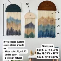 Ombr?? Macrame Wall Hanging Modern Fiber Art With Wood Accent - thumbnail 3