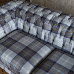 British Handmade 3 Seater Grey/Navy Blue Tartan Check Wool Chesterfield Sofa - thumbnail 4