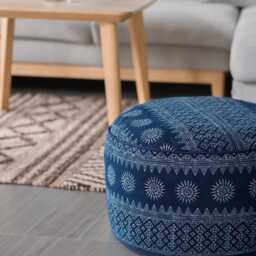 Hmong Indigo Batik Ottoman Pouf, Large Ethnic Floor Cushion - thumbnail 3