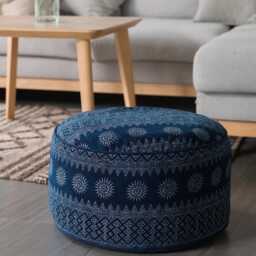 Hmong Indigo Batik Ottoman Pouf, Large Ethnic Floor Cushion - thumbnail 2