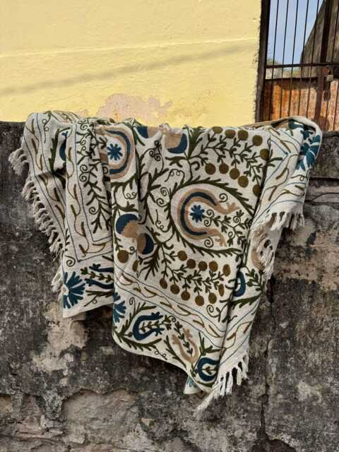 Vintage Inspired Suzani Cotton Throw Blanket, Bohemian Ethnic Home D??cor - image 1