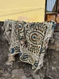 Vintage Inspired Suzani Cotton Throw Blanket, Bohemian Ethnic Home D??cor - thumbnail 1
