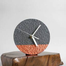 Modern Mantel Clock For Minimalist Eco-Friendly Interior, Industrial Recycled Paper Table Decor, 1st Anniversary Gift Couple - thumbnail 1