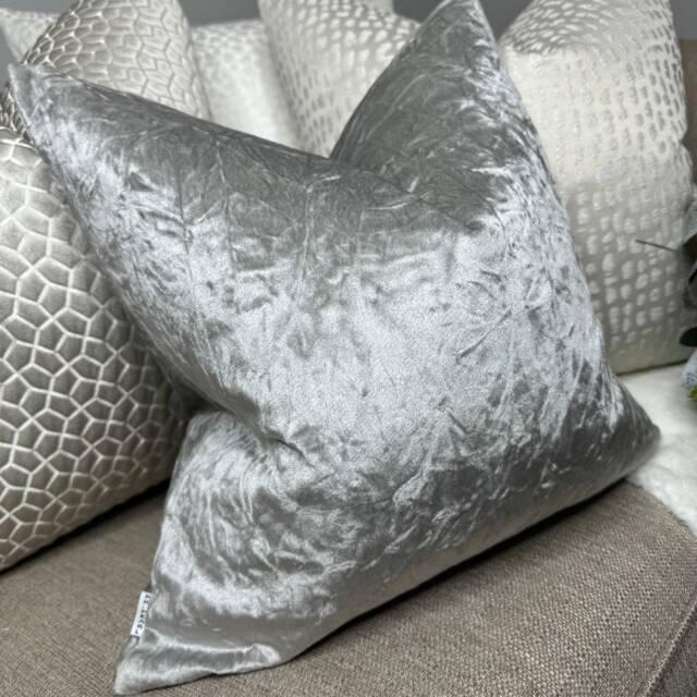 Decorative Cushion Cover - Throw Pillow Double Sided Crushed Velvet Silver/Grey, Sofa, Bed Iliv Fabric - image 1