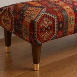 Handmade Upholstered Ottoman Seated Bench - Kilim Tribal Red Fabric - thumbnail 2