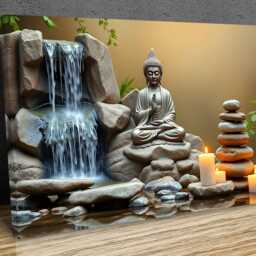 Buddha Meditation With Candles Purple Color, Flowers & Orchids, Home D??cor Canvas Print Art Framed - thumbnail 2