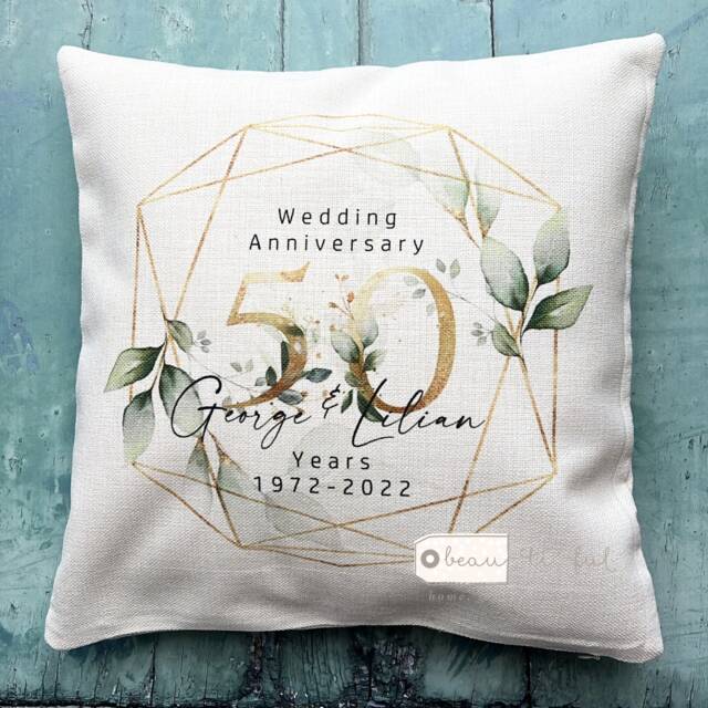 Personalised Mr Mrs Wedding Anniversary 25 50 1St .. Geometric Eucalyptus Greenery Design Linen Style Cushion Decor Cover