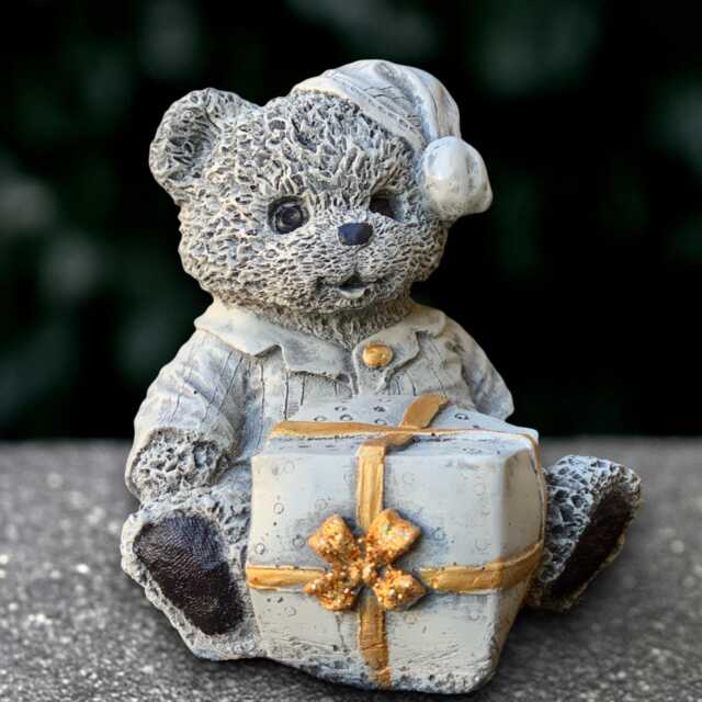 Outdoor Bear With Gift Statue Concrete Teddy Sculpture Stone Christmas Ornament Front Door Decor Bear Lover Handmade - image 1