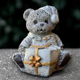 Outdoor Bear With Gift Statue Concrete Teddy Sculpture Stone Christmas Ornament Front Door Decor Bear Lover Handmade - thumbnail 3