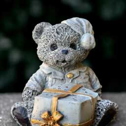 Outdoor Bear With Gift Statue Concrete Teddy Sculpture Stone Christmas Ornament Front Door Decor Bear Lover Handmade - thumbnail 4