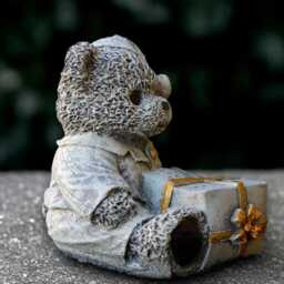 Outdoor Bear With Gift Statue Concrete Teddy Sculpture Stone Christmas Ornament Front Door Decor Bear Lover Handmade - thumbnail 2
