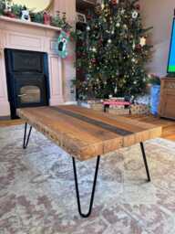 Reclaimed Coffee Table + 4 Hairpin Legs, Upcycled Table, Rustic & Solid Furniture - thumbnail 1