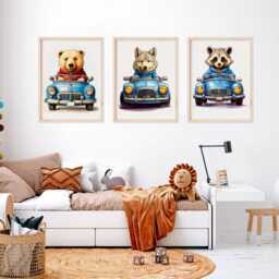 Animal Racing Car Prints Playroom Wall Art, Set Of 3 - thumbnail 4