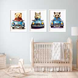 Animal Racing Car Prints Playroom Wall Art, Set Of 3 - thumbnail 2