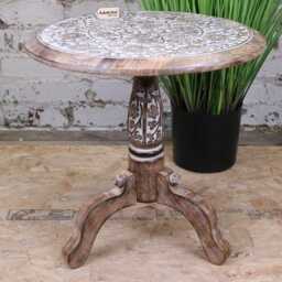 Malwa Round Pedestal Wooden Side Table - thumbnail 2