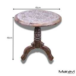 Malwa Round Pedestal Wooden Side Table - thumbnail 4