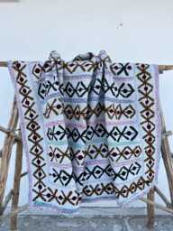 Vintage Suzani Kantha Quilt Traditional Hand Embroidered Cotton Throw Reversible Bohemian Bed Cover - thumbnail 1