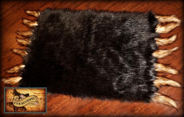 Faux Fur Sable Brown Bear Skin Rug With Coyote Tail Fringe - image 1
