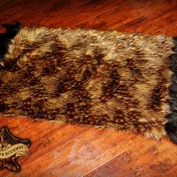 Faux Fur Sable Brown Bear Skin Rug With Coyote Tail Fringe - thumbnail 2