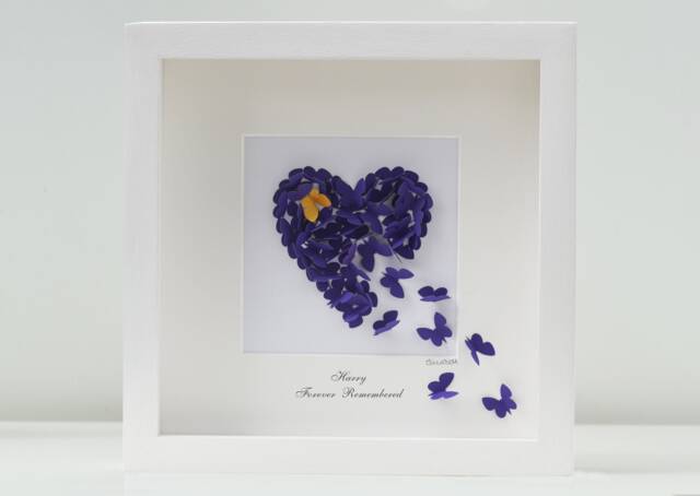 Memorial Butterfly Art Individually Handmade Unique Framed 3D Heart, Choice Of Colours - image 1