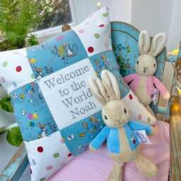 Peter Rabbit Welcome To The World Cushion, Beatrix Potter Cushion, Peter Rabbit, Baby New Gift, Welcome Baby, Born Present - thumbnail 2