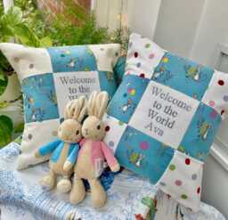 Peter Rabbit Welcome To The World Cushion, Beatrix Potter Cushion, Peter Rabbit, Baby New Gift, Welcome Baby, Born Present - thumbnail 1