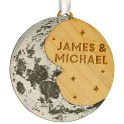Silver Crescent Moon Personalised Christmas Tree Bauble - Silver/Cedar. Couples First Tree Decoration - thumbnail 4
