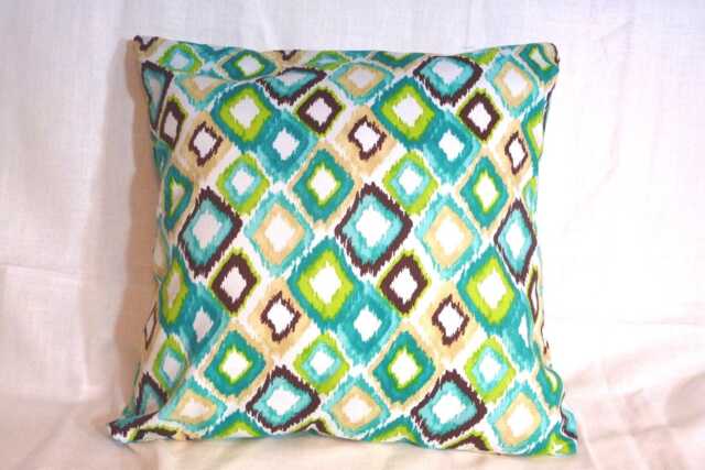 Turquoise, Brown, White, & Chartreuse Ikat Pillow Cover - image 1