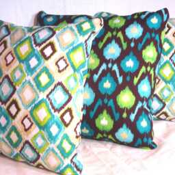 Turquoise, Brown, White, & Chartreuse Ikat Pillow Cover - thumbnail 2
